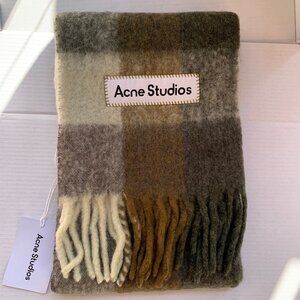 Acne Studios Mohair checked scarf Taupe/Green/Black